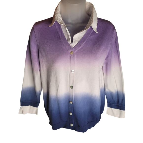 Alfred Dunner Women Sweater 3/4 Sleeves Inserted Collar Colorblock Sz PM - Picture 2 of 4